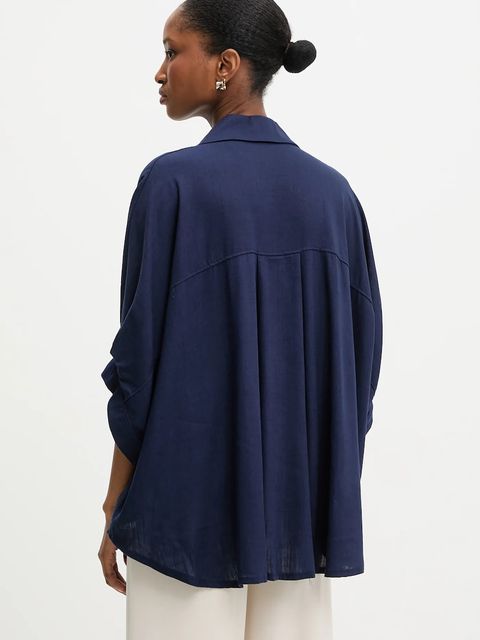 Answear.LAB koszula z lnem damska kolor granatowy relaxed z kołnierzykiem klasycznym