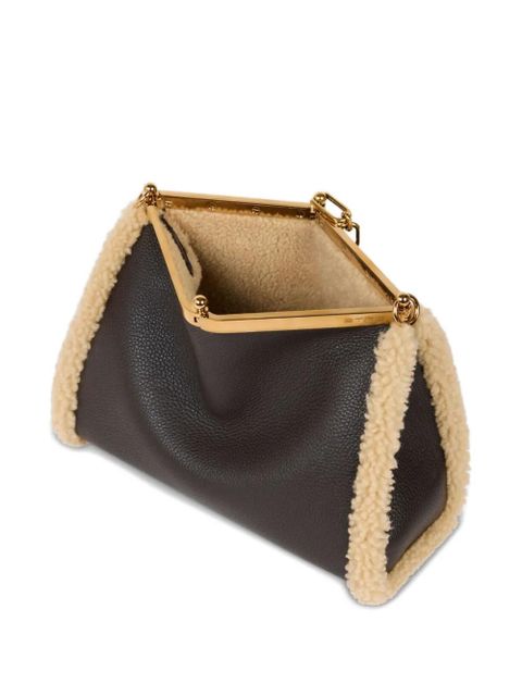 ETRO medium VELA shearling-trimmed clasp shoulder bag - Brown