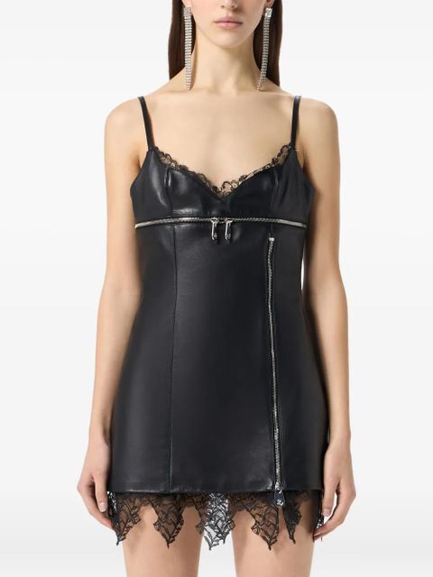 Blumarine lace-trimmed leather dress - Black