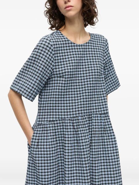 GANNI checked seersucker midi dress - Blue