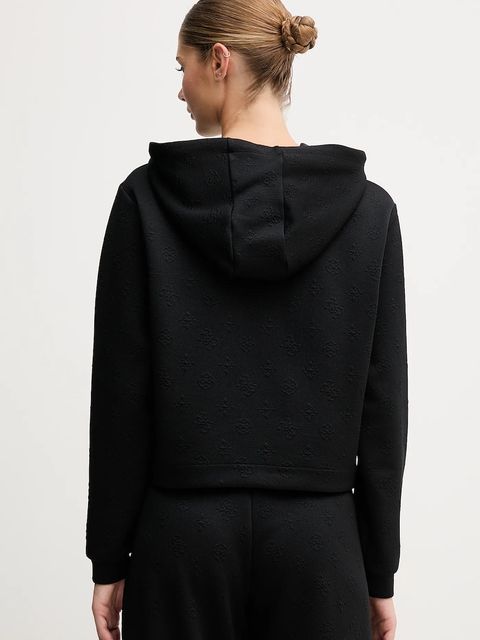 Guess bluza PEONY damska kolor czarny z kapturem gładka V5YQ04 KBSL2