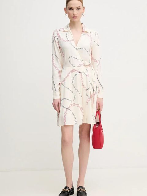 Tommy Hilfiger sukienka kolor beżowy mini rozkloszowana WW0WW44664 - zdjęcie produktu nr 2