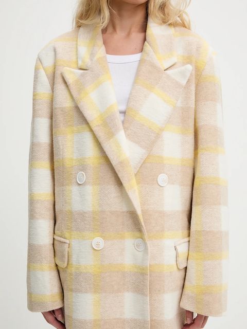 Answear.LAB płaszcz z wełną damski kolor żółty przejściowy dwurzędowy