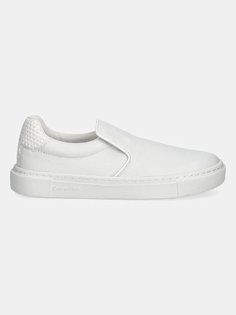 Calvin Klein tenisówki skórzane CUPSOLE SLIP ON - WOVEN LTH damskie kolor biały HW0HW02297