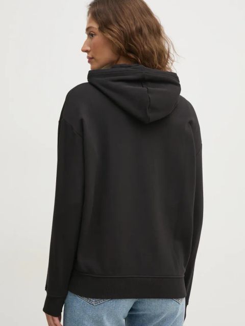 Calvin Klein Jeans bluza bawełniana damska kolor czarny z kapturem z nadrukiem J20J225579