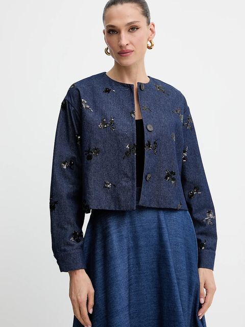 Marella marynarka jeansowa Emme by Marella kolor granatowy jednorzędowa 2525046111200 - zdjęcie produktu nr 1