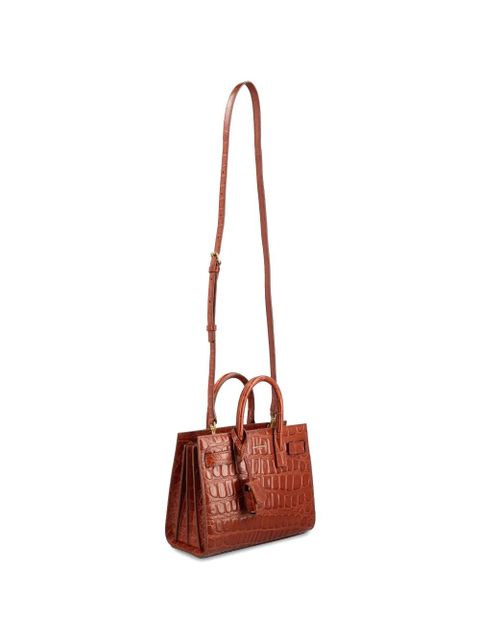 Saint Laurent Sac de Jour Nano crocodile-effect leather tote bag - Brown