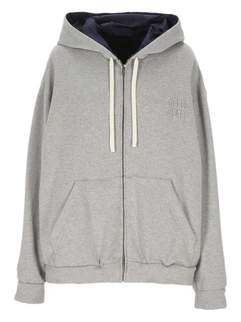 Miu Miu logo-appliqué zip-up hoodie - Grey - zdjęcie produktu nr 1
