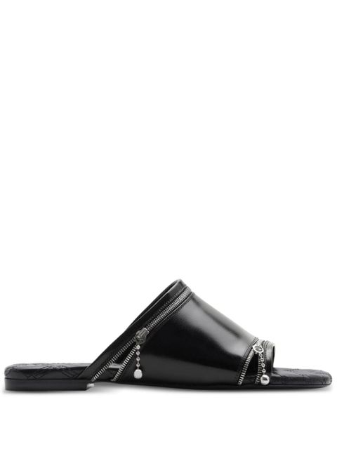 Burberry decorative-zip flat leather sandals - Black - zdjęcie produktu nr 1