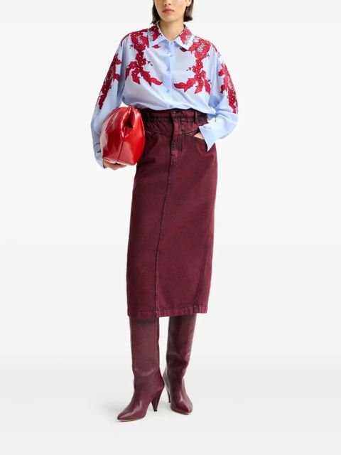 Essentiel Antwerp elasticated-waistband denim midi straight skirt - Red