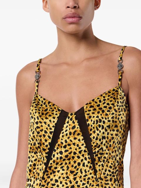 Versace Cheetah allover silk slip dress - Yellow