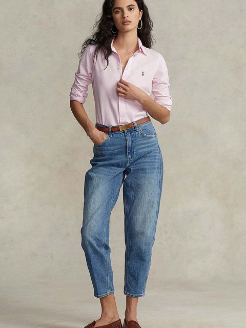 Polo Ralph Lauren koszula bawełniana damska kolor różowy slim z kołnierzykiem klasycznym