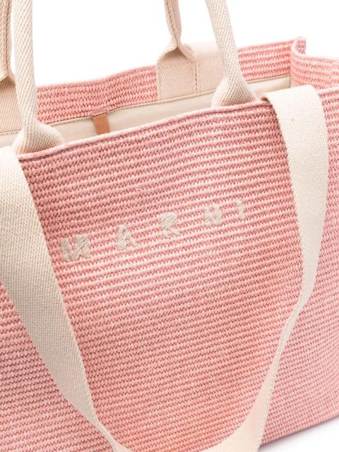 Marni logo-embroidered raffia tote bag - Pink