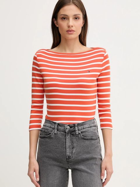 Tommy Hilfiger longsleeve bawełniany kolor pomarańczowy WW0WW40589 - zdjęcie produktu nr 1