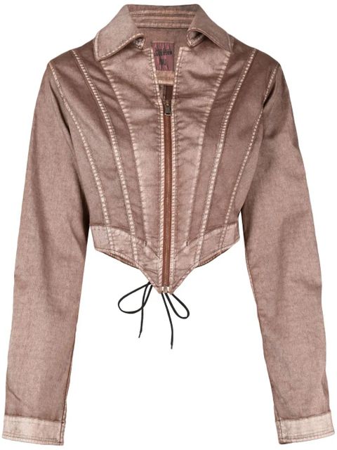 Jean Paul Gaultier cropped corset-style denim jacket - Brown - zdjęcie produktu nr 1
