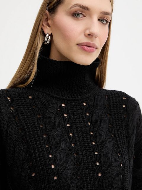 Twinset sweter z wełną damski kolor czarny ciepły z golfem 252TT3101