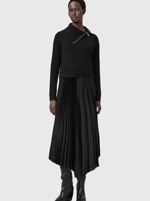 AllSaints sukienka z dodatkiem alpaki kolor czarny maxi prosta W193DD - zdjęcie produktu nr 1