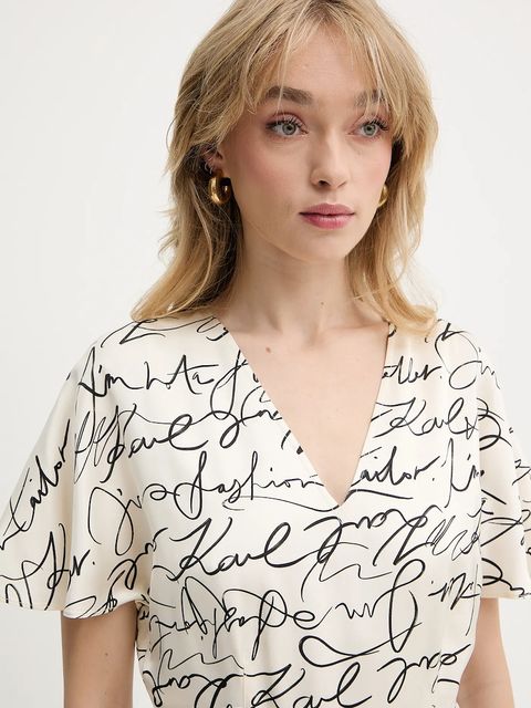 Karl Lagerfeld sukienka kolor beżowy maxi rozkloszowana A3W13029