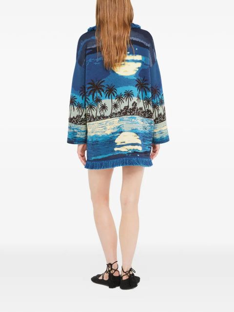 Alanui Lost in The Blue fringed belted cardi-coat