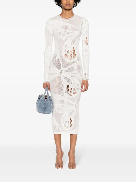 Blumarine lace-trim panelled midi dress - Neutrals