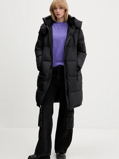 Hugo Blue bluza bawełniana damska kolor fioletowy z aplikacją 50534344