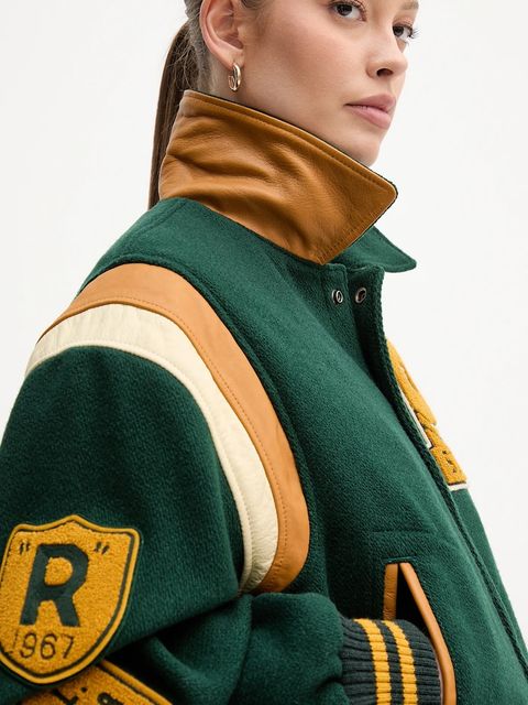 Polo Ralph Lauren kurtka z dodatkiem wełny kolor zielony przejściowa 211971014