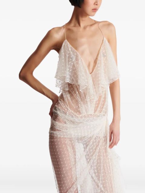 Balmain lace-panel maxi dress - White