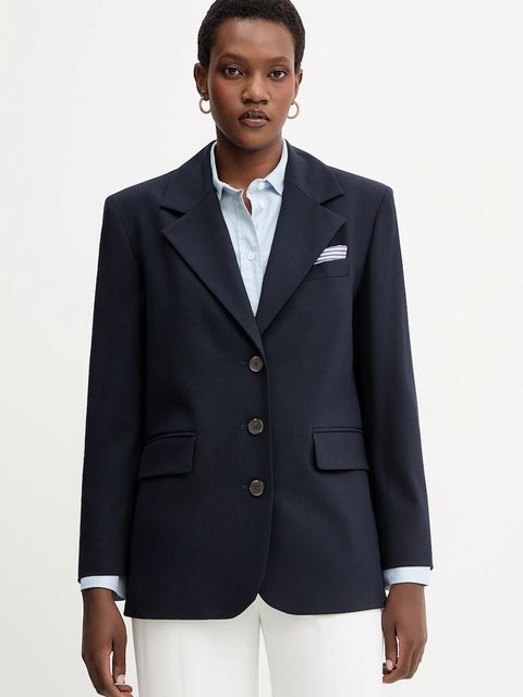 Marella marynarka z wełną kolor granatowy jednorzędowa gładka 2523046144200 - zdjęcie produktu nr 1