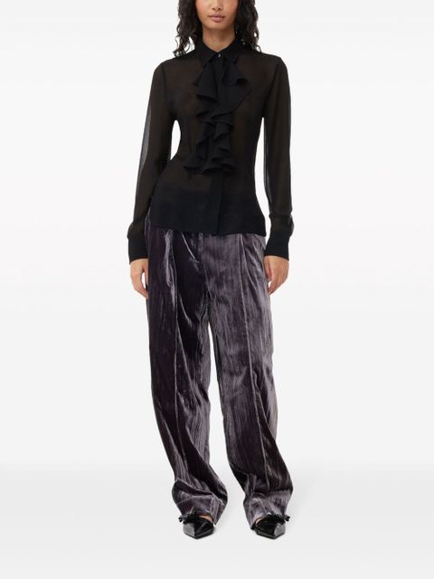 GANNI striped velvet-finish straight-leg trousers - Black - zdjęcie produktu nr 2