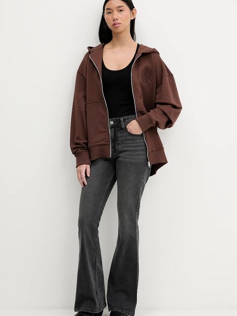 Hugo Blue bluza bawełniana damska kolor brązowy z kapturem z aplikacją 50553980 - zdjęcie produktu nr 2