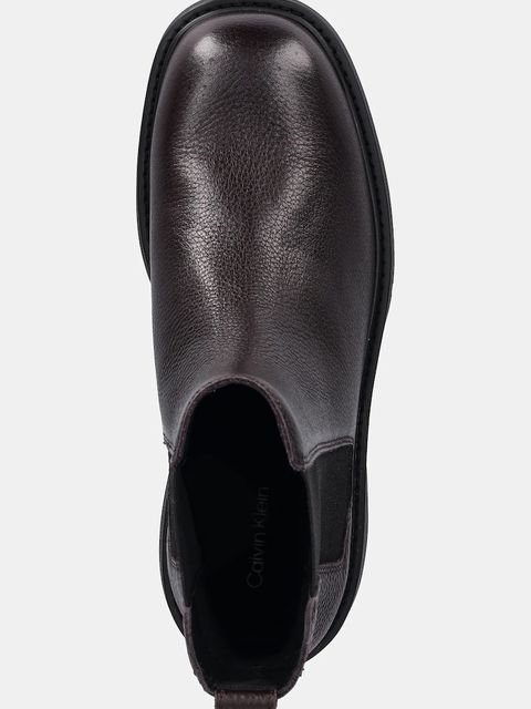 Calvin Klein sztyblety skórzane CHUNKY CHELSEA BOOT LTH kolor bordowy na płaskim obcasie YW0YW02072