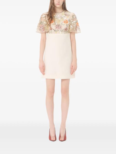 Valentino Garavani embroidered crepe couture short dress - Neutrals