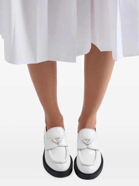 Prada triangle-logo leather loafers - White