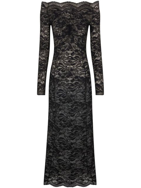 Rabanne floral-lace bardot-collar dress - Black - zdjęcie produktu nr 1