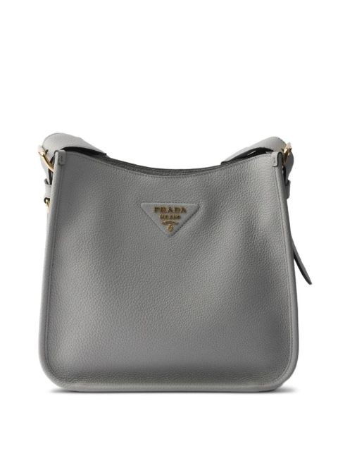 Prada logo-detail leather shoulder bag - Grey