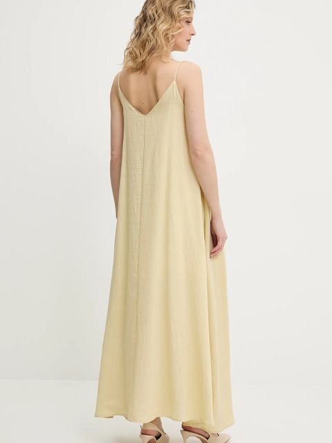 Answear.LAB sukienka z lnem kolor żółty maxi rozkloszowana