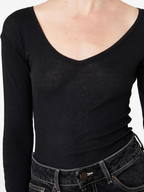 American Vintage Massachusetts long-sleeve v-neck top - Black