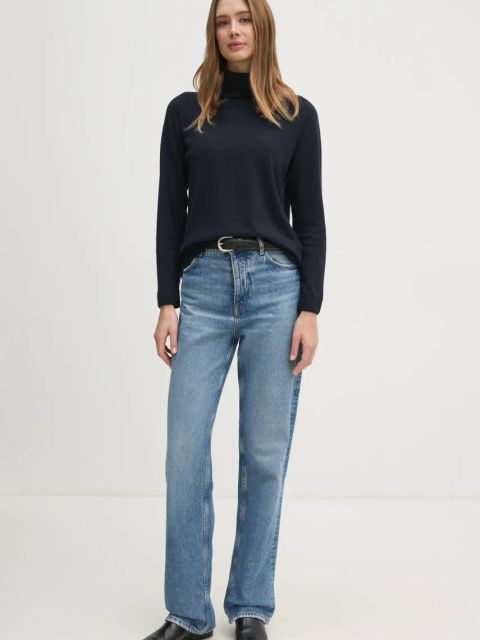 United Colors of Benetton sweter z domieszką wełny damski kolor granatowy lekki z golfem 1035D2551