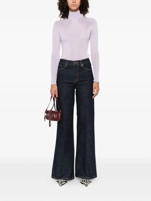 Self-Portrait ribbed high-neck top - Purple