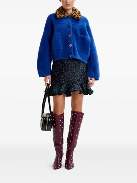 Essentiel Antwerp floral-print ruffled-hem skirt - Black