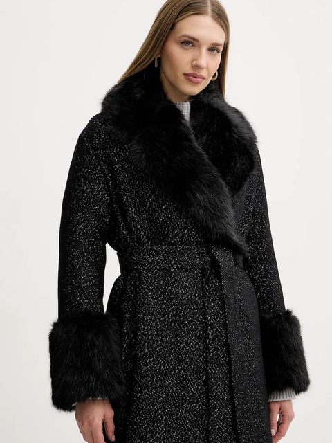 Twinset płaszcz z domieszką wełny kolor czarny 252TT2040