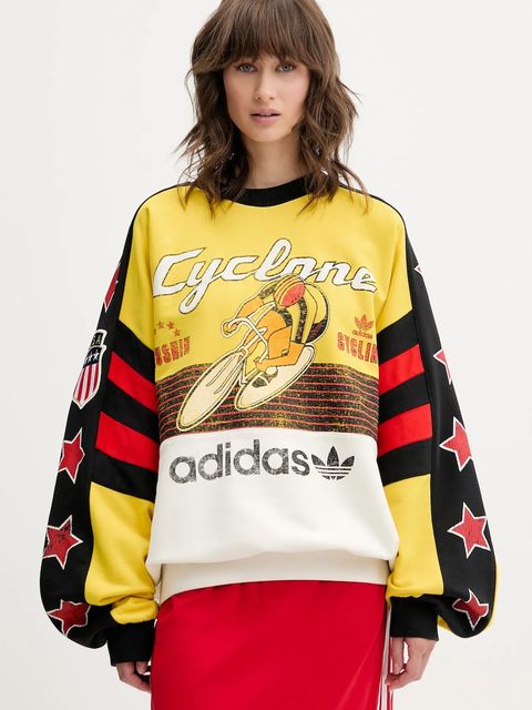 adidas Originals bluza bawełniana Cycling Crew damska kolor żółty wzorzysta JW0147