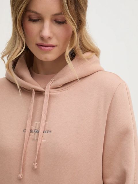 Calvin Klein Jeans bluza damska kolor pomarańczowy z kapturem z aplikacją J20J223536