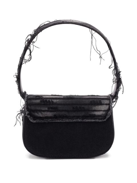 Diesel 1DR crystal-embellished frayed shoulder bag - Black