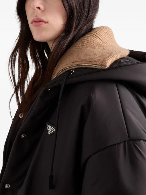 Prada hooded snap-fit fastening coat - Black