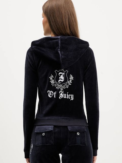 Juicy Couture bluza damska kolor granatowy z kapturem z aplikacją JCGAS225009