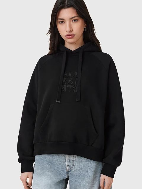 AllSaints bluza STACKS damska kolor czarny z kapturem z aplikacją W131JC - zdjęcie produktu nr 1