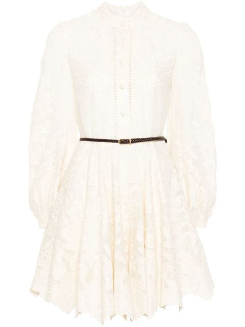 ZIMMERMANN Ottie floral-embroidered mini dress - Neutrals