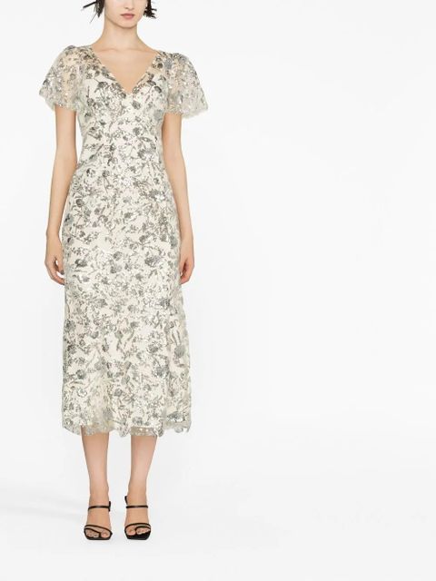 Self-Portrait sequin-embellished tulle midi dress - Neutrals