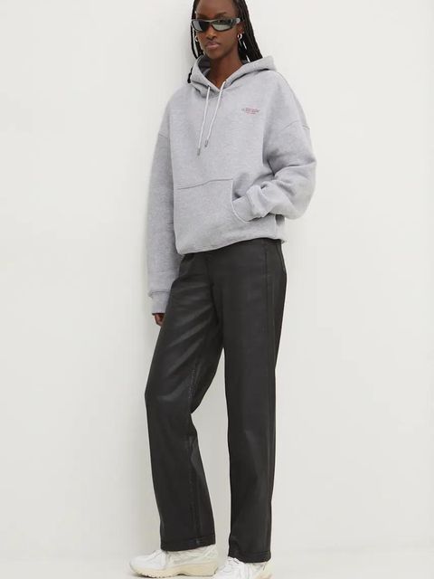 Guess Jeans bluza damska kolor szary z kapturem z nadrukiem W4BQ21 KC811